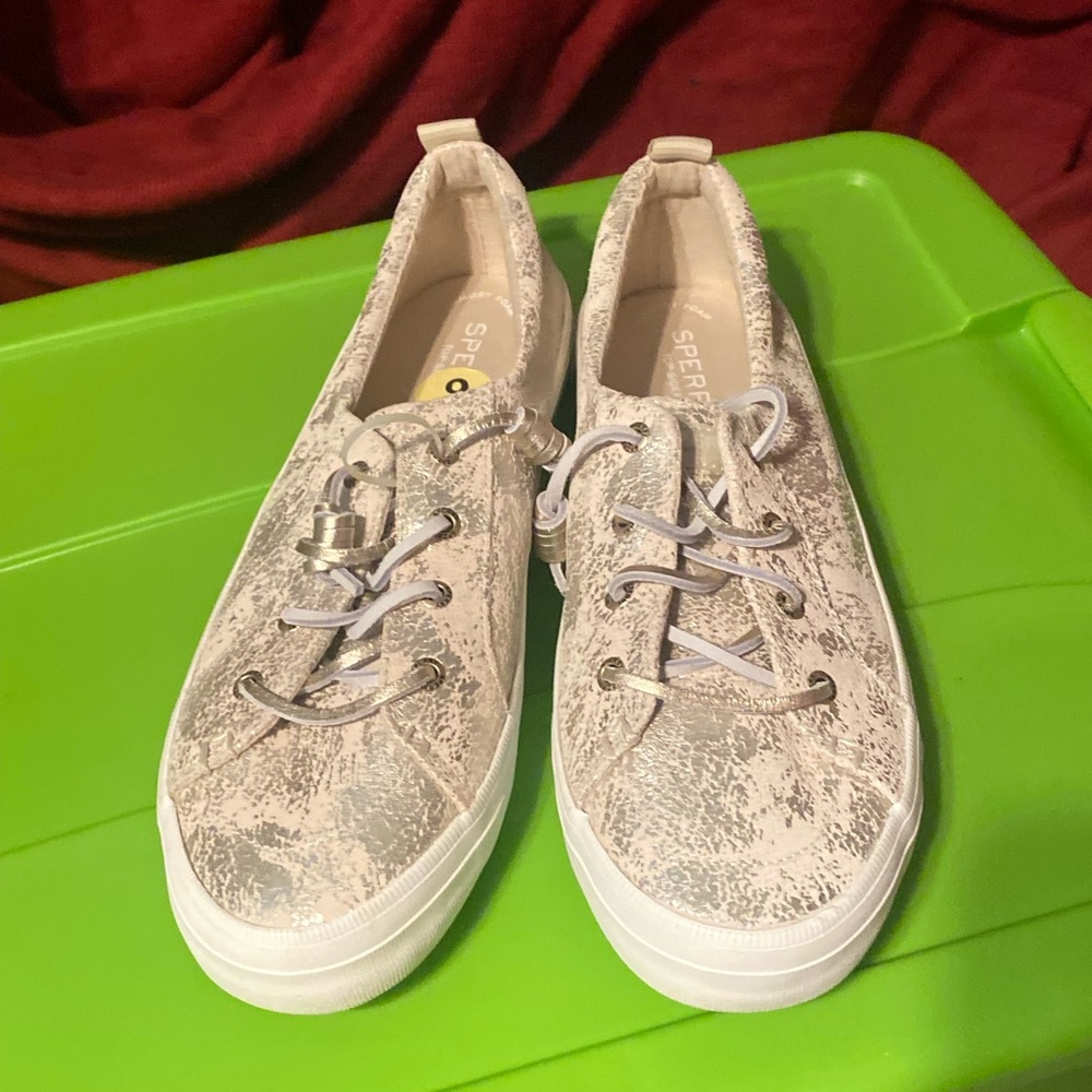 Sperry Women's Lace-Up Sneakers in Pale Blush Metallic